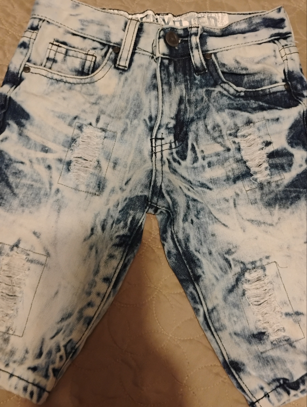 Kids Distressed Acid-Wash Denim Shorts - Blue